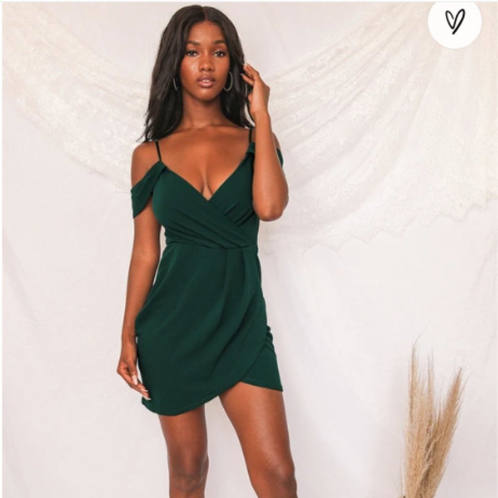 Lulu's Love So Sweet Hunter Green Off-the-Shoulder Bodycon Dress Size Medium